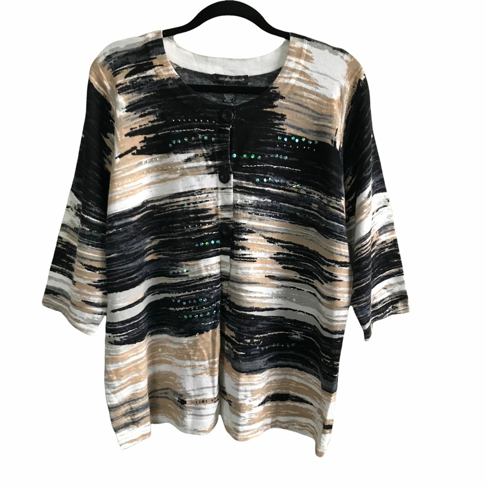 Womens Cotton/Nylon Blend Cardigan Sweater Mixed Media‎ Embellished - 1X